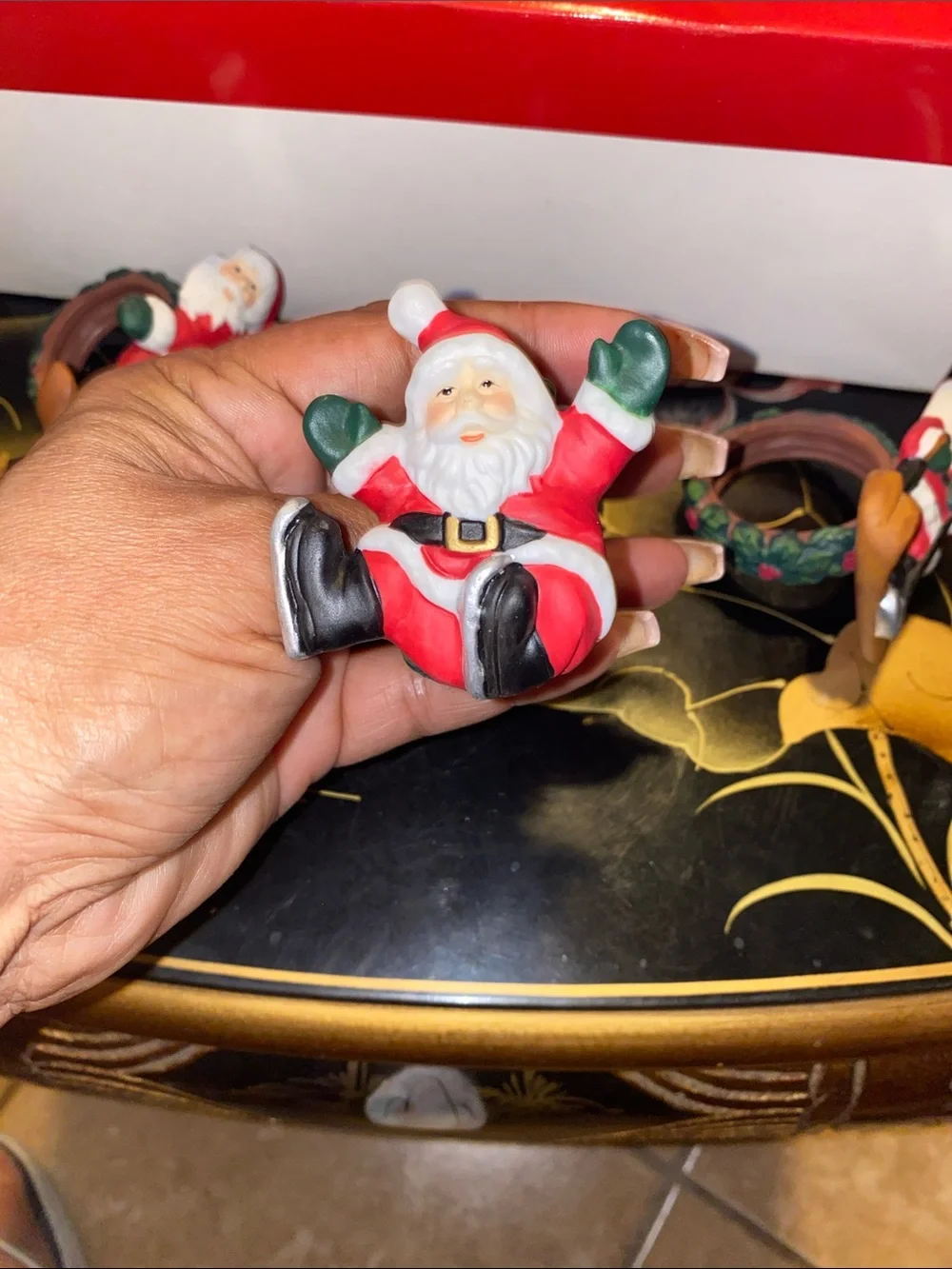 Vintage Studio Nova Set of 4 Santa Skiing Napkin Rings